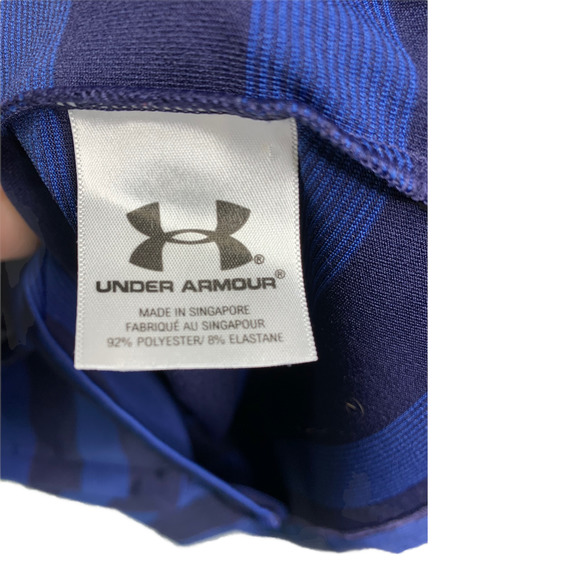 Under Armour Men's Polo Shirt Golf Wicking Blue Striped Heatgear Short Sleeves L - Picture 7 of 7